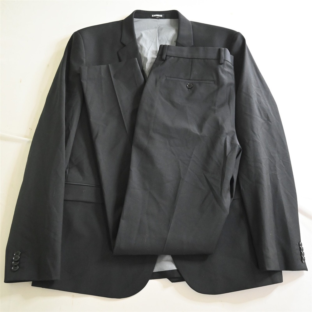 Express 46L 34x36 Black Extra Slim Stretch Wool Mens Jacket Pants Suit‎